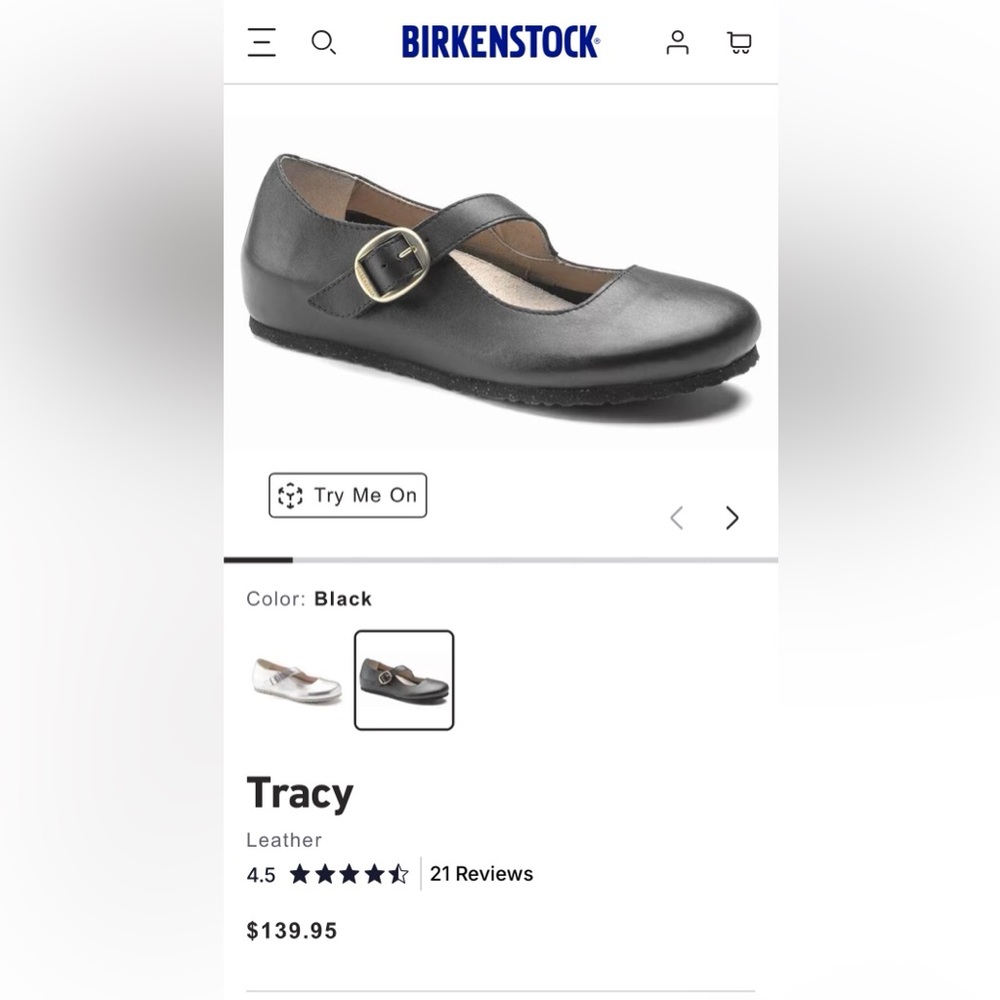 Birkenstock Black Leather Mary Jane Flats (Tracy) NWT EU 38 Regular/Wide Width
